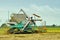 The sideview of farm worker harvesting rice