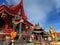 Sideview Thao Wessuwan at Chulamanee Temple on church and sky background. Samut Songkhram province. Landmarks Thailand