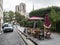 Sidewalk cafe with view of Notre Dame, Paris