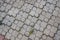 Sidewalk concrete tiles on a sand base in the Park. Sidewalk path and sprouted grass