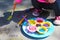 Sidewalk paint preparation and use in a daycare/home school setting.