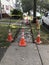 Sidewalk Repair, Orange Cones and Caution Tape, Rutherford, NJ, USA