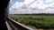 Sideways view of countryside vision from railway train