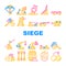 Siege Engine Catapult Collection Icons Set Vector