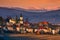 Sielnica village with Low Tatras mountains on horizont during winter sunset