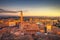 Siena sunset panoramic skyline. Mangia tower landmark. Tuscany,