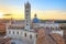 Siena sunset view. Cathedral landmark. Tuscany,