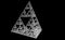 Sierpinski triangle on black background. It is a fractal with the overall shape of an equilateral triangle, subdivided recursively