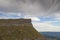 Sierra Salvada mountain peak panorama. Cloudy sky