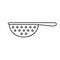 Sieve or colander with handle. Linear icon of kitchen utensils. Black simple illustration of flour sifting tool. Contour isolated