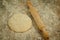 Sifted flour on the table and a rolling pin