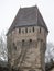 Sighisoara Romania - 11.26.2020: The Tinsmiths` Tower n the misty morning. Expressive medieval architecture tower