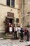 Sighisoara, Romania - 2019. Tourists waiting in line to visit the History Museum in Sighisoara citadel