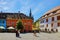 Sighisoara, Romania, May 12, 2019: Stone paved street with colorful houses in the medieval city of Sighisoara. Amazing medieval