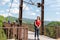 Sight place in the mountains. Group travelers travel In the forest of the mountains reserve