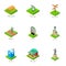 Sights of the town icons set, isometric style