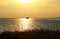 Sightseeing boat in sunset over the Barther Bodden, Germany