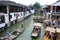 Sightseeing boats at jetty on canal in Zhujiajiao