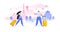 Sightseeing holiday in Paris flat  illustration man and woman with suitcases in European city