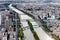 Sightseeing panorama of Paris from the top Eiffel Tower, France.