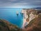 Sightseeing view to the famous rock Aiguille of Etretat in Normandy, France