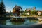 SIGISOARA, ROMANIA : Fountain of the historic centre of Sighisoara. UNESCO World Heritage