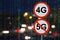 The Sign 4G no 5G and the night road with cars and matrix data