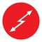 Sign attention hazard Red round icon with white arrow lightning inside with a direction up and down on whire background