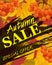 Sign autumn sale. Vertical background with rowan, berries and le