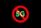 Sign banning 5G isolated on the black background