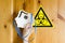 Sign of biological danger and biological weapons for warning inscriptions and respirator for protection against virus, dust and