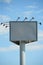 Sign with blackboard for announcements, outdoor advertising billboard on blue sky