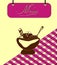 Sign burgundy menu cell with ice cream. Vector
