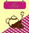 Sign burgundy menu cell with teapot. Vector