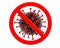 Sign caution COVID-19 Stop coronavirus. Coronavirus outbreak alert. Pandemic medical concept with new corona virus cells