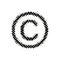 Sign Copyright, halftone icon. Dotted grunge authorship symbol of ink spots. Textured design element. Vector