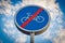 Sign `cycling is forbidden` and blue sky