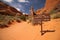 A sign in the desert warns hikers of difficult trail conditions ahead.