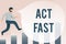 Sign displaying Act Fast. Word Written on Voluntarily move in the highest state of speed initiatively Debugging