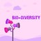 Sign displaying Bio Diversity. Word for Variety of Life Organisms Marine Fauna Ecosystem Habitat Pole Megaphones Drawing