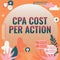 Sign displaying Cpa Cost Per ActionCommission paid when user Clicks on an Affiliate Link. Word for Commission paid when