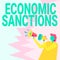 Sign displaying Economic Sanctions. Business approach Penalty Punishment levied on another country Trade war Businessman