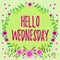 Sign displaying Hello Wednesday. Word for Hump day Middle of the working week of the calendar Frame Decorated With