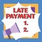 Sign displaying Late Payment. Conceptual photo payment made to the lender after the due date has passed