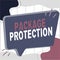 Sign displaying Package Protection. Word for Wrapping and Securing items to avoid damage Labeled Box Illustration Of