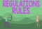 Sign displaying Regulations Rules. Conceptual photo Standard Statement Procedure govern to control a conduct Lady Archer