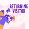 Sign displaying Returning Visitor. Word for when someone returns to website multiple times Women Drawing Holding