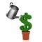 Sign of dollar, growing in a flowerpot