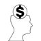 Sign of dollar inside of outline silhouette of human head isolat