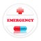 Sign emergency with red cross and a pill